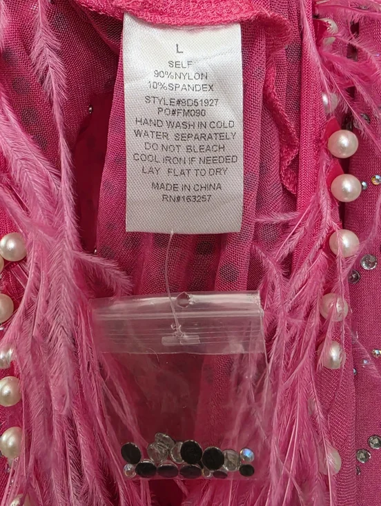 Nwt House Of Maguie Hot Pink Longsleeve Rhinestone,feathers & pearls Party Dress - Picture 15 of 16